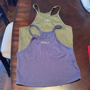 NOBULL Women's Ribbed Crops  - Olive and Navy Blue